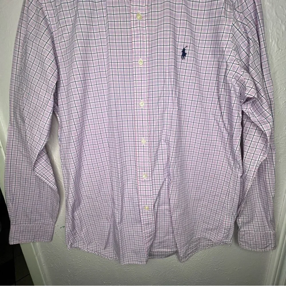 Ralph Lauren Stretch Pink/Blue Plaid Button Down Dress Up Shirts Men Size M